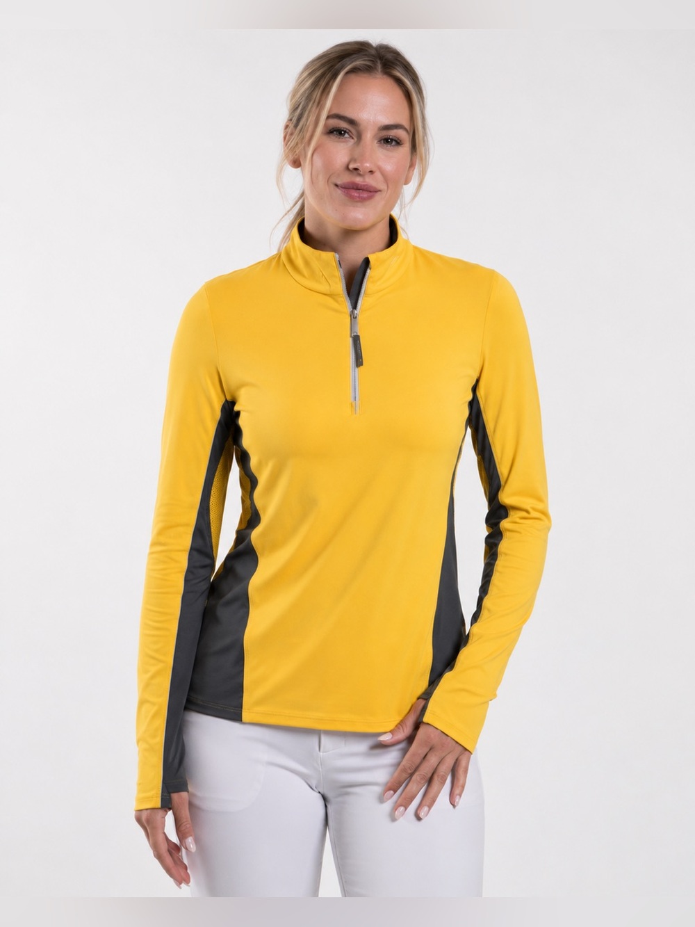 NEW $149 Kjus Half Zip Sunshine Sport Pullover Golf Yellow Size M UPF 753